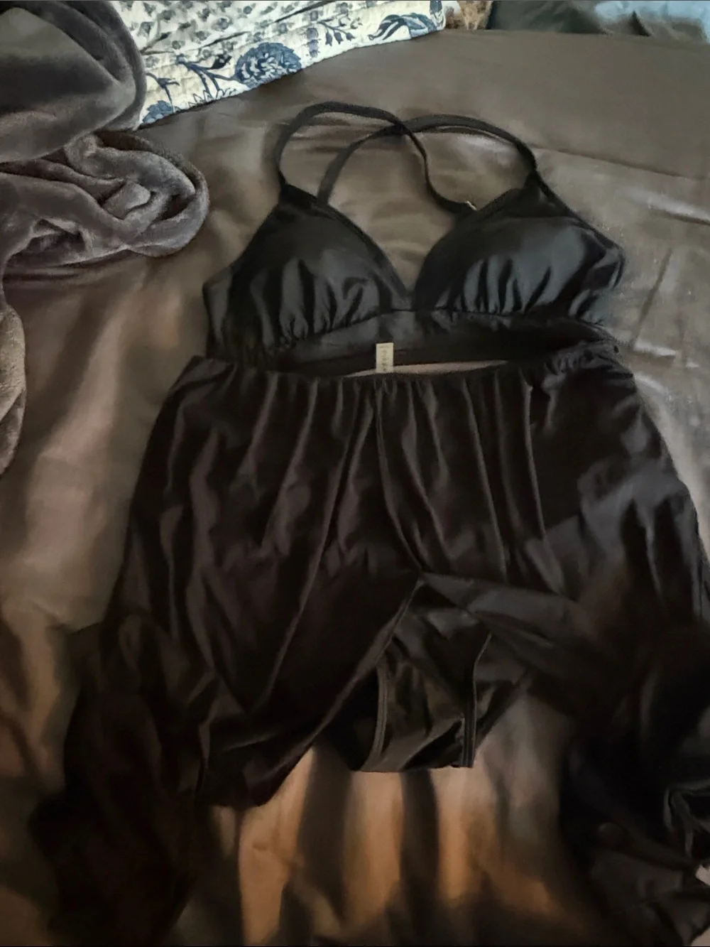Black bikini with flowy sides on bottom